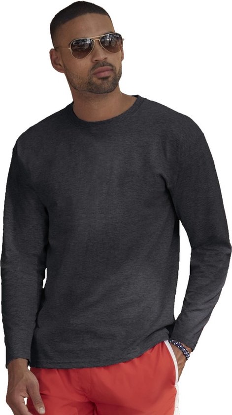 Basic shirt lange mouwen/longsleeve donkergrijs voor heren - Herenkleding donker grijze shirts XL (42/54)