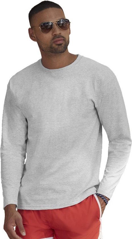 Basic shirt lange mouwen/longsleeve grijs voor heren XL (42/54)