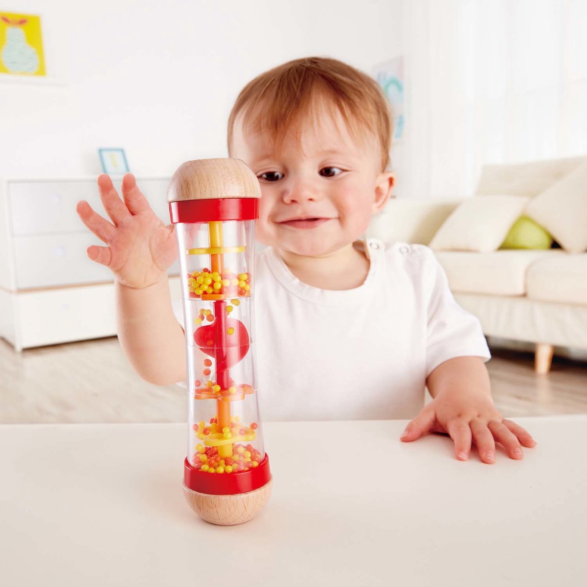 Hape Regenmaker Rood - Houten Rammelaar en Sensorisch Babyspeelgoed vanaf 0 Maanden — afbeelding 8