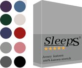 Sleeps Jersey Hoeslaken - Grijs Lits - Jumeaux 180x200/220 cm - 100% Katoen - Hoge Hoek - Heerlijk Zacht Gebreid - - Strijkvrij - Rondom elastiek - Stretch -