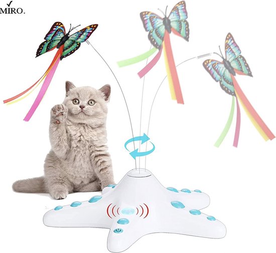 MIRO® Roterende Kattenveer - Interactief Speelgoed voor Katten & Kittens - Sensorisch Kattenspeeltje - Slimme Sensor - incl. 2 Vlinders - Zeester