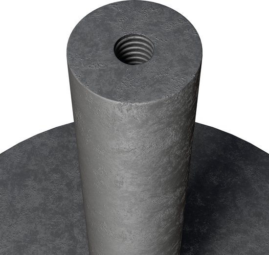 Gedetailleerd opname van een grijze metalen kolom met schroefdraad, voor een vuurkorfvoet.