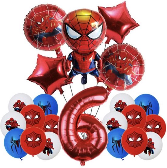 22 delig ballonpakket Spiderman met cijfer 6