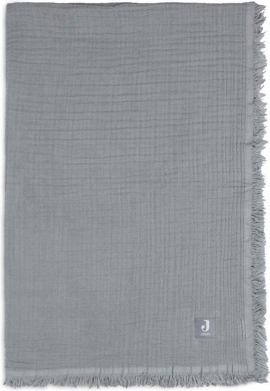 Jollein Baby Deken Ledikant 120x120cm Muslin Fringe - Storm Grey