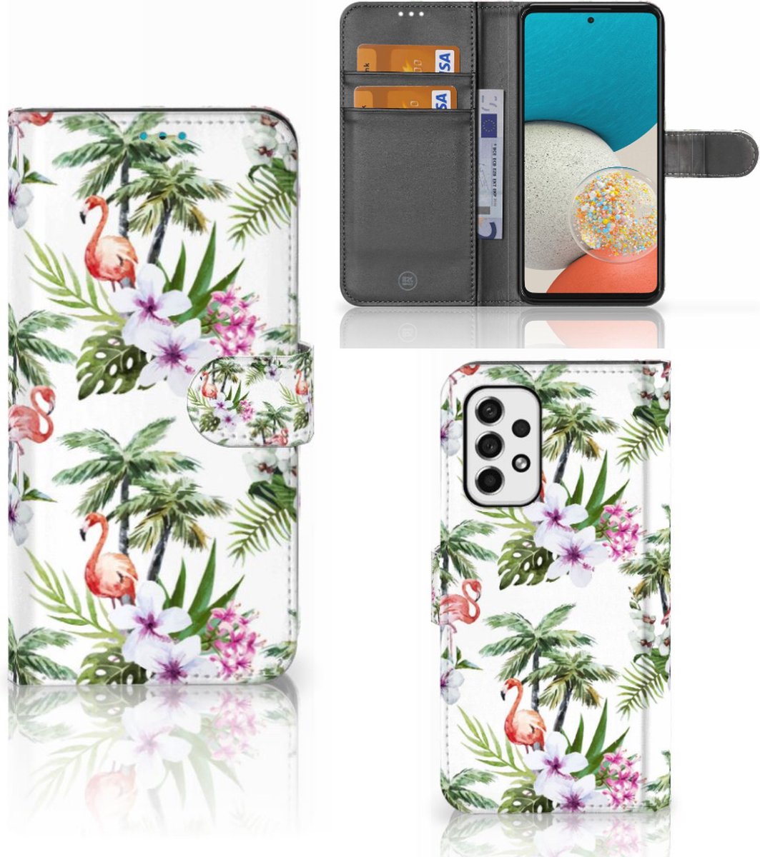 Samsung Galaxy A53 Telefoonhoesje met Pasjes Flamingo Palms