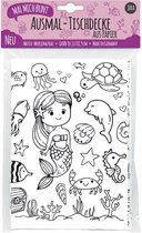 Kleurbaar Tafelkleed kleurplaat - Inkleuren Inkleurbaar tafel kleed - Mermaid Onderwater Zeemeermin Onderwaterwereld Vis Dolfijn Krab Kasteel Prinses Meisje Meisjes Schatkist Kwal