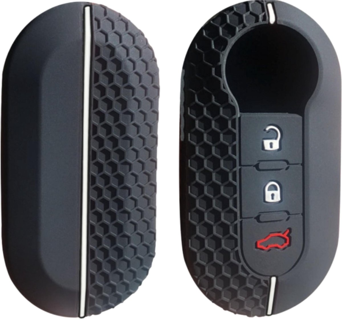 Siliconen Sleutelcover SPORT - Witte Details - Zwart Sleutelhoesje Geschikt voor Fiat 500 / 500L / 500X / 500C / Panda / Punto / Stilo - Sleutel Hoesje Keycover - Auto Accessoires