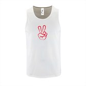 Witte Tanktop sportshirt met "Peace / Vrede teken" Print Rood Size L