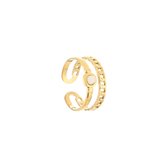 Michelle Bijoux JE12870 Ring Dubbel Steen - One Size - Staal - Goudkleurig - Wit - Verstelbare ring