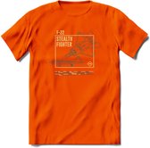 F-22 Vliegtuig T-Shirt | Unisex leger Kleding | Dames - Heren Straaljager shirt | Army F16 | Grappig bouwpakket Cadeau | - Oranje - S