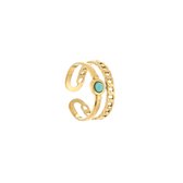 Michelle Bijoux JE12870 Ring Dubbel Steen - One Size - Staal - Goudkleurig - Turkoois - Verstelbare ring