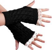 Winkrs© - Zwarte Polswarmers met kant - Dames - Vingerloze handschoenen voor Dames - Gebreid Acryl - Warme handen en polsen