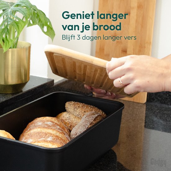 Gadgy avec planche à découper Gadgy - 36 x 19,5 x 11,5 cm - Boîte à pain avec couvercle en Bamboe Massief