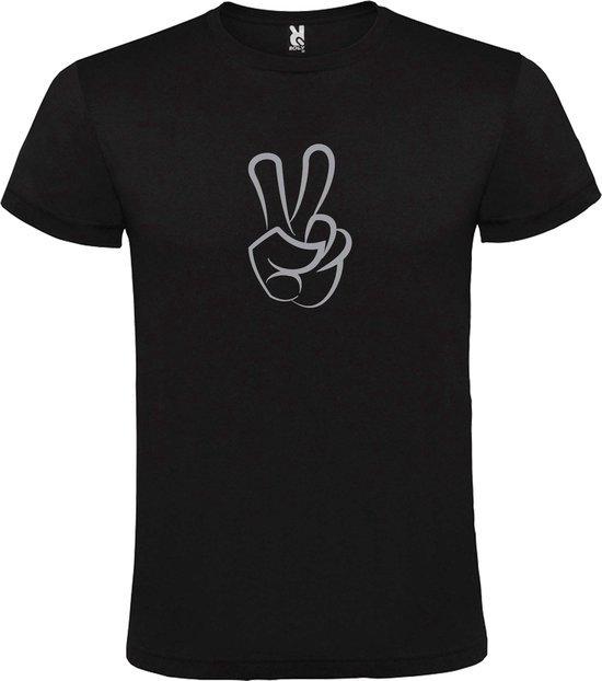 Zwart  T shirt met  "Peace  / Vrede teken" print Zilver size XXXXXL