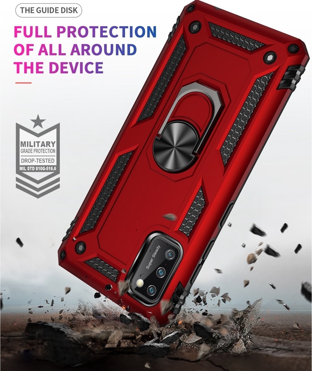 Mobigear Hoesje geschikt voor Samsung Galaxy A41 Telefoonhoesje Hardcase | Mobigear Armor Ring Backcover Shockproof met Ringhouder | Schokbestendig Galaxy A41 Telefoonhoesje | Anti Shock Proof - Zwart