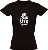 Eat Sleep Beer Repeat | Dames T-shirt | Zwart | Eet Slaap Bier Herhaal | Borrel | Feest | Carnaval | Oktoberfeest | Humor