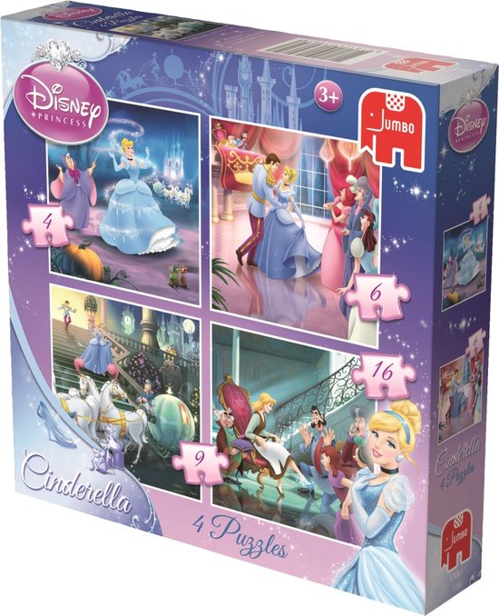 Jumbo Disney Cinderella 4 in 1 - Puzzel - 4, 6, 9 en 16 stukjes | bol.com