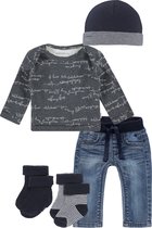 Noppies - Kledingset - 5 delig - Jeans Blauw- Shirt Grijs - Muts en 2 paar sokjes - Maat 68