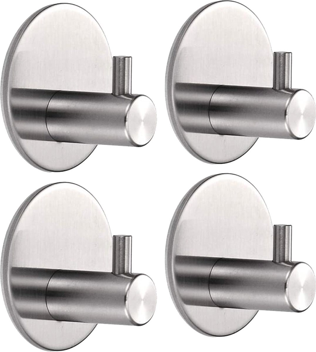 VDN Stainless Handdoekhaakjes zelfklevend - Vaatdoekhouder - RVS - Rond - 4 Stuks