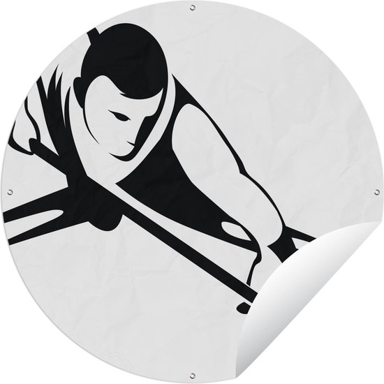 Tuincirkel Een zwart wit illustratie van een man die biljart - 150x150 cm - Ronde Tuinposter - Buiten