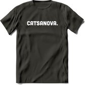Catsanova - Katten T-Shirt Kleding Cadeau | Dames - Heren - Unisex | Kat / Dieren shirt | Grappig Verjaardag kado | Tshirt Met Print | - Donker Grijs - S