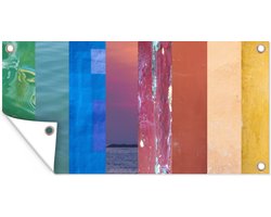 Schuttingposter Regenboog gemaakt van foto's - 200x100 cm - Tuindoek