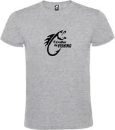 Grijs  T shirt met  " I'd rather be Fishing / ik ga liever vissen " print Zwart size M