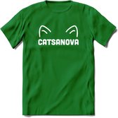Catsanova - Katten T-Shirt Kleding Cadeau | Dames - Heren - Unisex | Kat / Dieren shirt | Grappig Verjaardag kado | Tshirt Met Print | - Donker Groen - S