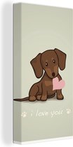 Canvas Schilderij Een illustratie van een bruine puppy met een hart - 20x40 cm - Wanddecoratie