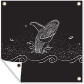 Tuinposters Zwart-wit illustratie van een walvis - 50x50 cm - Tuindoek - Buitenposter
