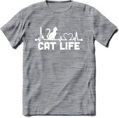 Cat Life - Katten T-Shirt Kleding Cadeau | Dames - Heren - Unisex | Kat / Dieren shirt | Grappig Verjaardag kado | Tshirt Met Print | - Donker Grijs - Gemaleerd - L