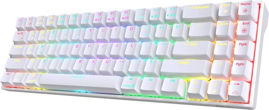 RK71 Gaming Keyboard Wit – RGB Verlichting – Ergonomisch Mechanisch Gaming Toetsenbord Met Draadloos Verbinding – Qwerty – 70% Met Multimedia…