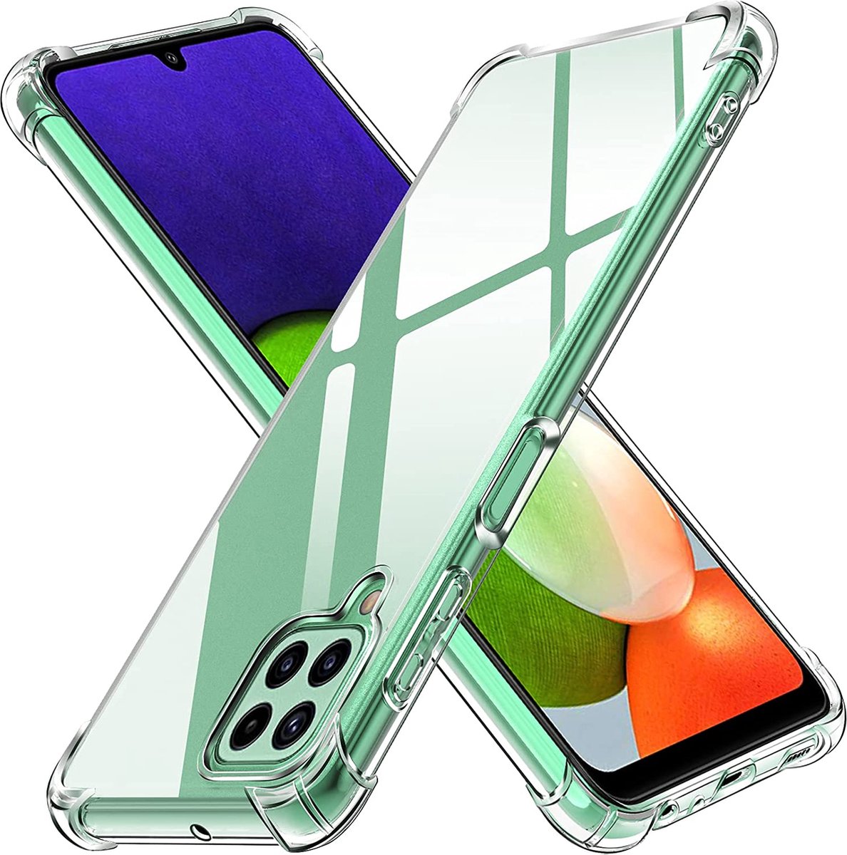 HB Hoesje Geschikt voor Samsung Galaxy A22 4G - Transparant - Anti-Shock Hybrid Back Cover