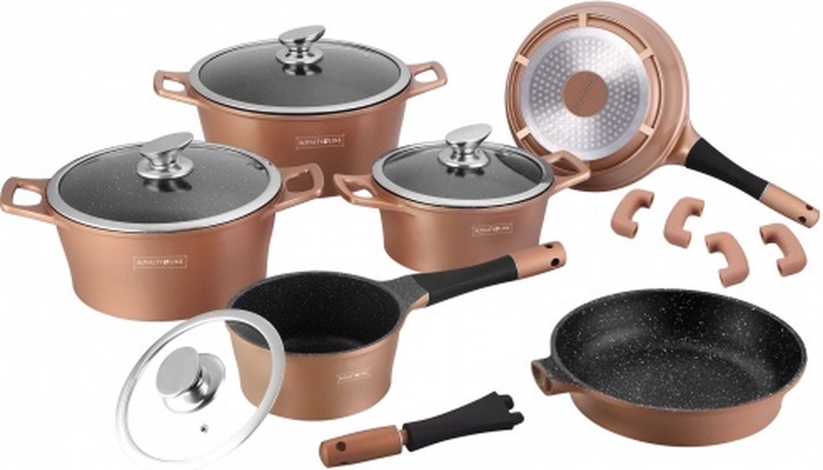 Royalty Line Pannenset met marmercoating - 14 delig - koper