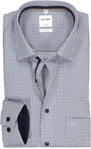 OLYMP Luxor comfort fit overhemd - wit met blauw en camel dessin (contrast) - Strijkvrij - Boordmaat: 44