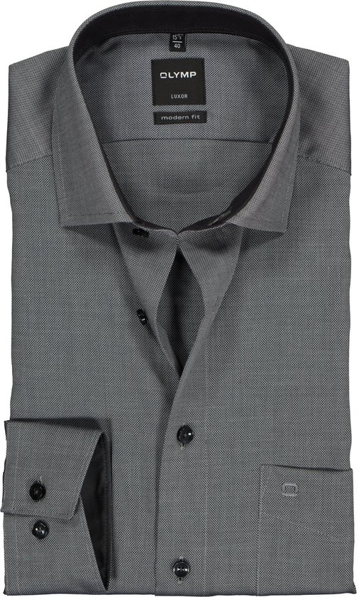 1032 14 11 Olymp comfort fit strijkvrij heren overhemd grijs blauw