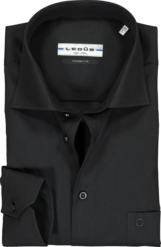 Chemise coupe moderne Ledub - sergé noir - Sans repassage - Côtes Taille: 41