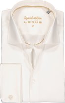 Ledub Slim Fit overhemd - dubbele manchet - beige twill - Strijkvrij - Boordmaat: 41