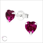 Aramat jewels ® - Oorbellen hart swarovski elements kristal 925 zilver fuchsia roze 5mm