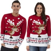 Ugly Christmas Sweater for Women & Men - Renne Rudolf On Patinage - Noël Sweater Red for Men & Women Size XS - Unisex