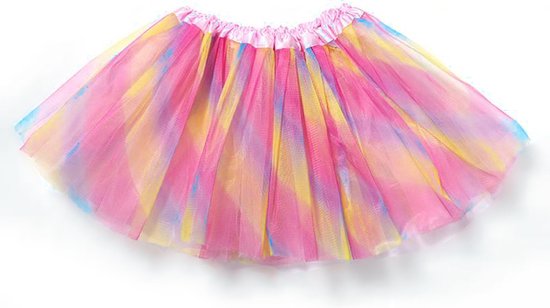 KIMU Lichtroze Regenboog Tutu Rokje - Maat 140 146 152 158 164 - Eenhoorn Unicorn Ballet Turnen Gekleurde Tule Rok Petticoat Festival