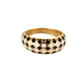 Zwart-wit Rhombus Ring - Massieve Ring - Maat 17 - 14K Goud verguld - Dottilove