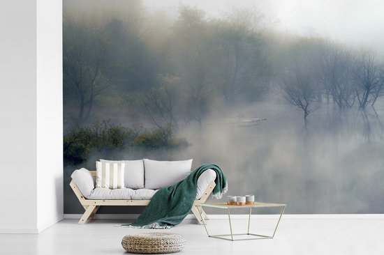 Behang - Fotobehang Redwood forest ingesloten door een dichte mist - Breedte 600 cm x hoogte 400 cm