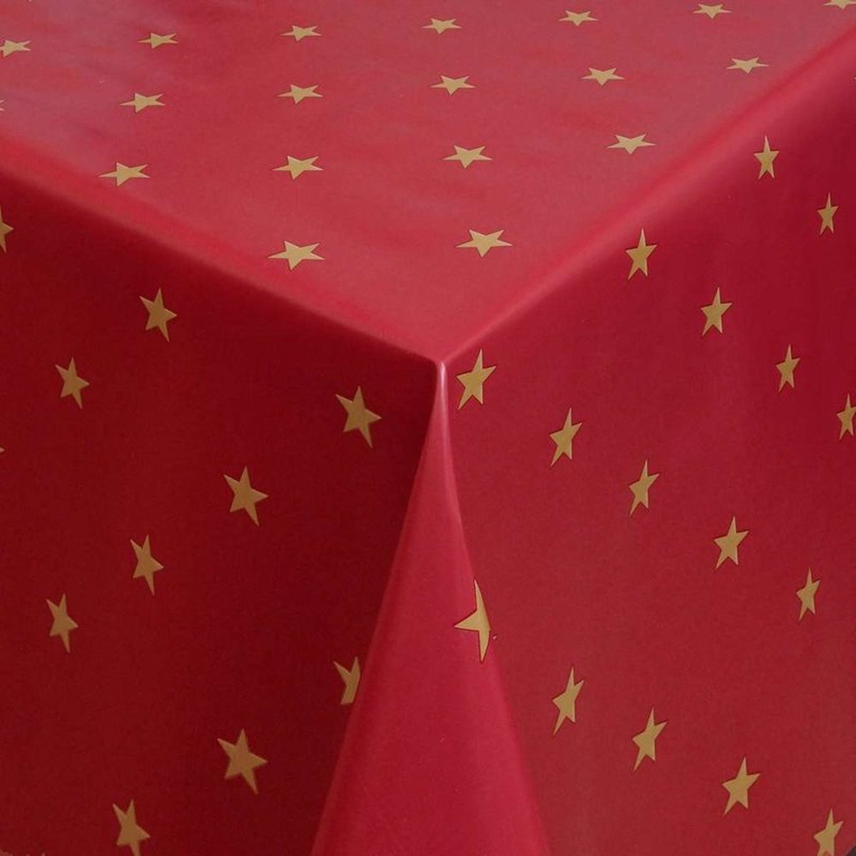 PVC Tafellaken - Tafelkleed - Tafelzeil - Kerstmis - Feestdagen - Opgerold op koker - Geen plooien - Duurzaam - 140 cm x 300 cm - Gouden ster