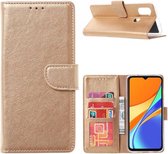 LuxeBass Hoesje geschikt voor Xiaomi Redmi 9C - Bookcase Goud - portemonnee hoesje - telefoonhoes - gsm hoes - telefoonhoesjes