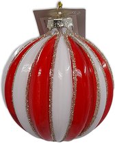 BSIK - Kerstornament rood wit - kerstbal - Glas - 8x8cm