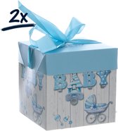 2 verpakkingsdoosjes cadeaudoosje bewaardoosje geschenkdoosje Baby Babyshower lint strik  (10x10x10)cm