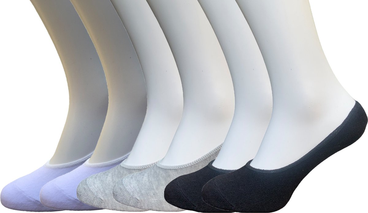 Classinn No inn Footie sneaker sokken katoen onzichtbaar 6 Paar Multipack Maat 43-46 met logo 2 wit, 2 grijs melange, 2 zwart