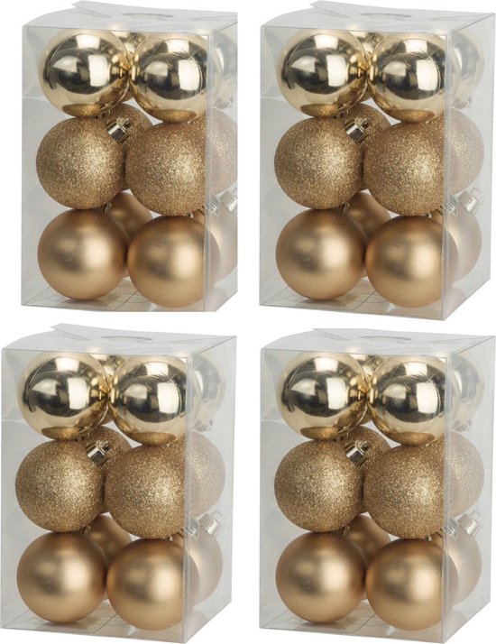 CosyHome 48 koperkleurige Kerstballen Goud Mix Kunststof Ø6cm