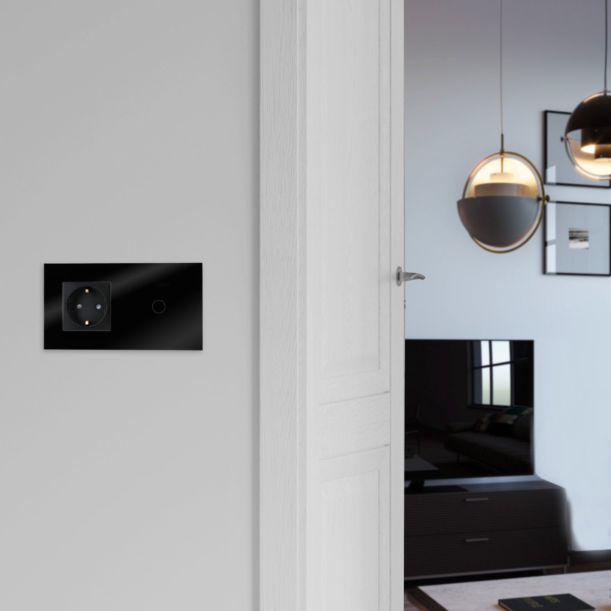 BSEED Dubbele touch lichtschakelaar, 2-voudig, 1-weg schakelaar met stopcontacten, geen neutrale geleider, geen wifi, gehard kristalplaat, glas touch-paneel, wit 228 mm BSEED Dubbele touch lichtschakelaar, 2-voudig, 1-weg schakelaar met stopcontacten, geen neutrale geleider, geen wifi, gehard kristalplaat, glas touch-paneel, wit 228 mm